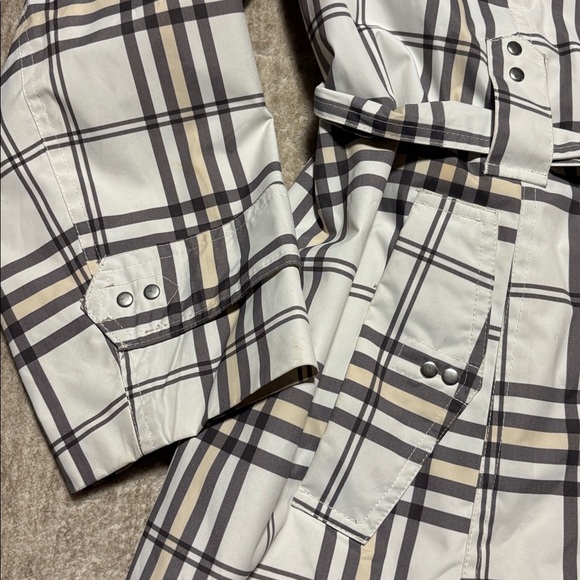 1X Plaid lined rain coat trench style Weather Tamer white grey cream button plus - Picture 5 of 9